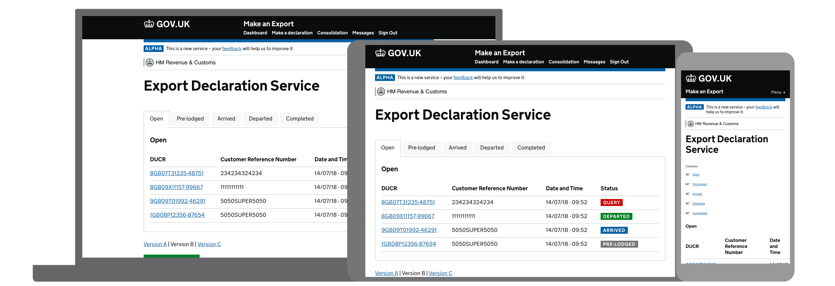 Export Declaration Service dashboard