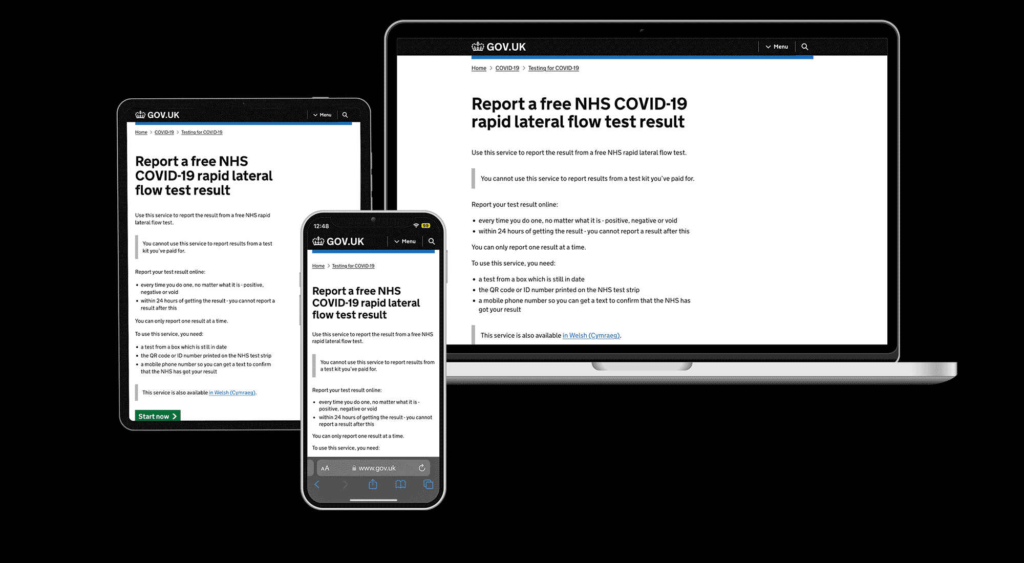 Screenshots of the Self Report website on different devices